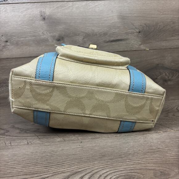 Coach Work Tote Bag K0893-F13103 Khaki Blue Leather Trim Turnlock Front Pocket - Picture 8 of 15